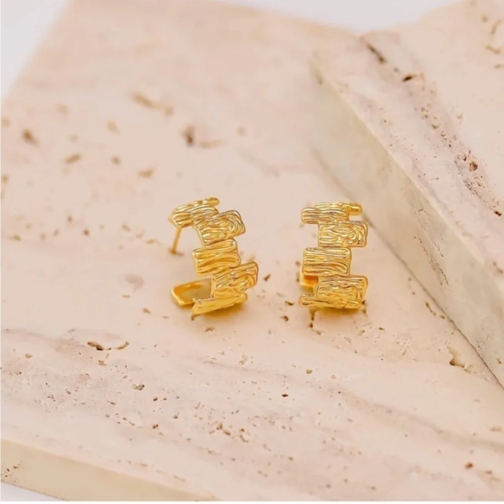 GOLD 14k Gold Plated Square Cuff Hoop Earrings